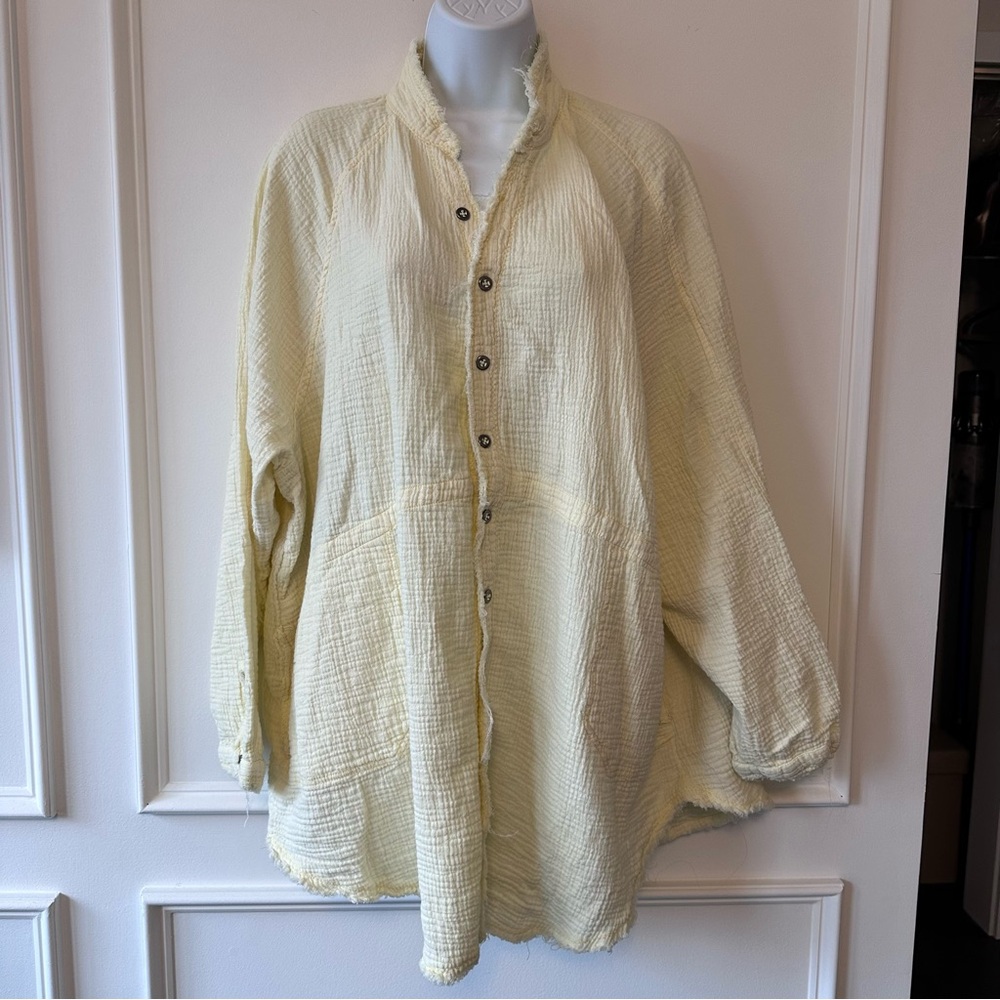 FREE PEOPLE Summer Daydream Button Down up Shirt Yellow Size xl extra large boho